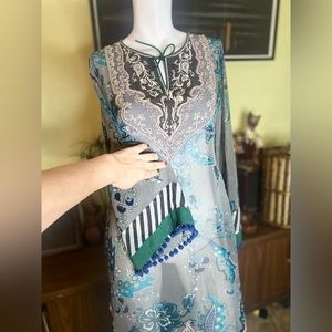 Ladies boho tunic floral hippie paisley blouse dress sheer Pakistani embroidery